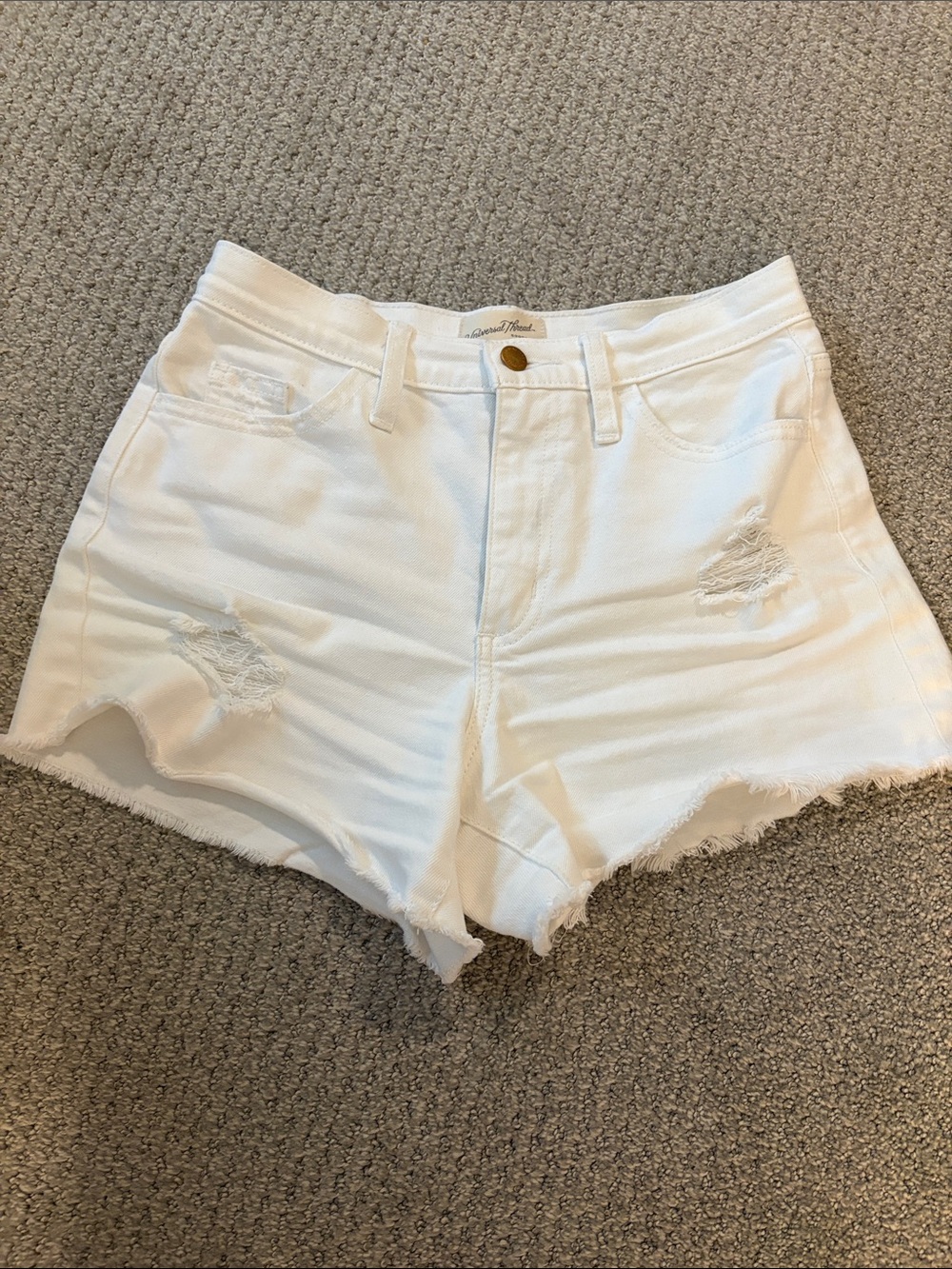 Universal Thread White Distressed High-Rise Denim Shorts